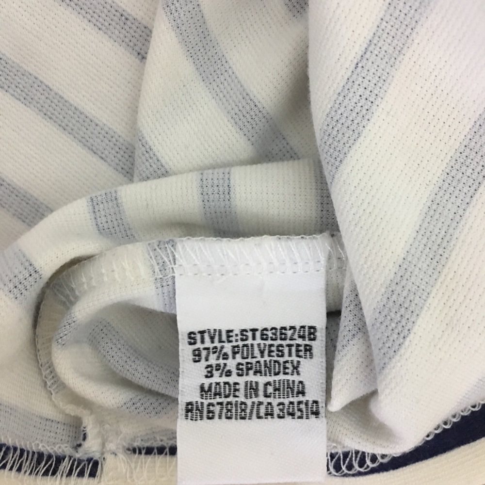 Navy Blue White Striped Suede Trim Top Size Small - Picture 8 of 8